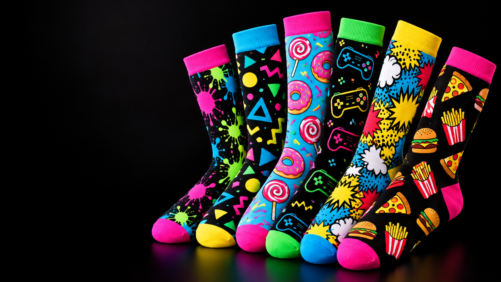 A colorful collection of funky patterned socks